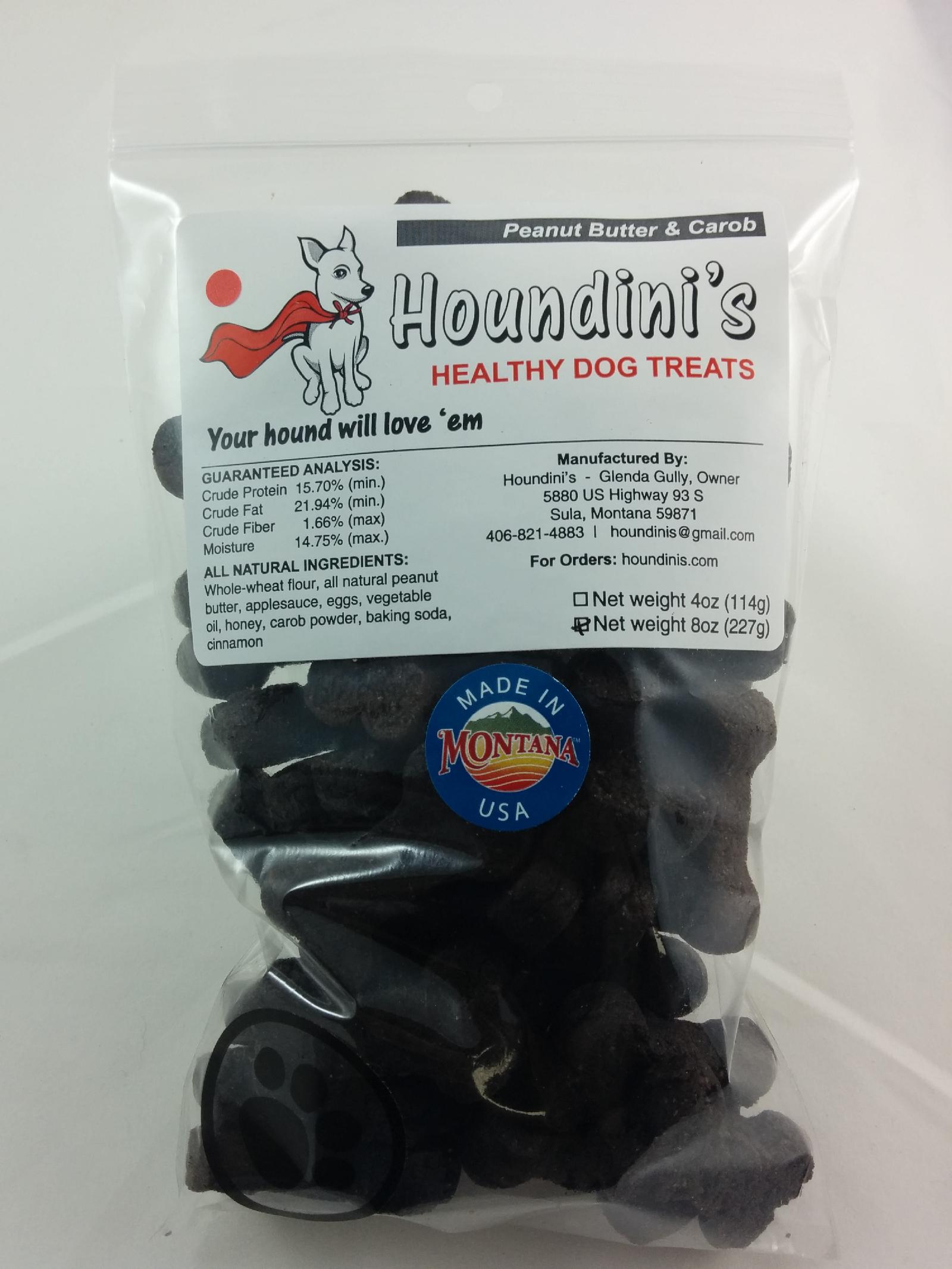 Houndini's Peanut Butter and Carob Treat, Medium-Size Bone 8 oz